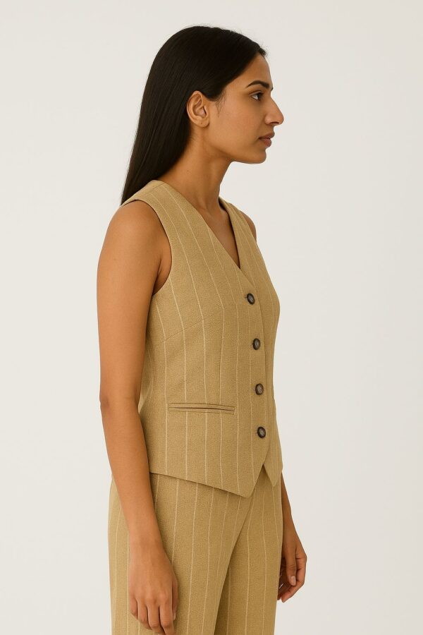 beige pinstriped waistcoat