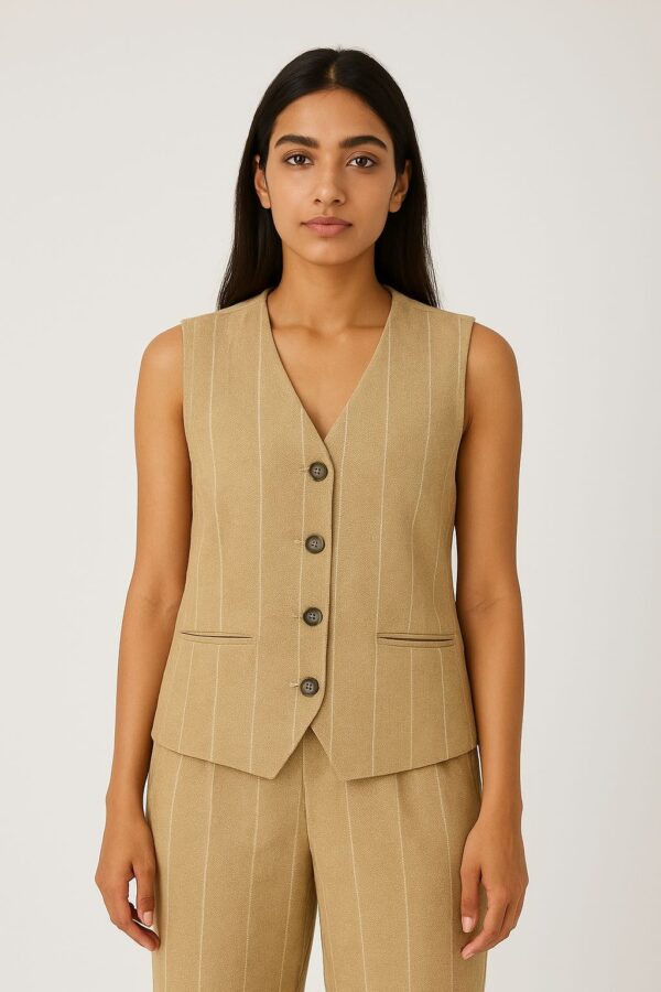 beige pinstriped waistcoat