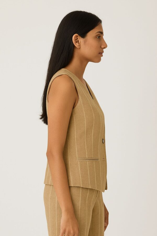beige pinstriped waistcoat